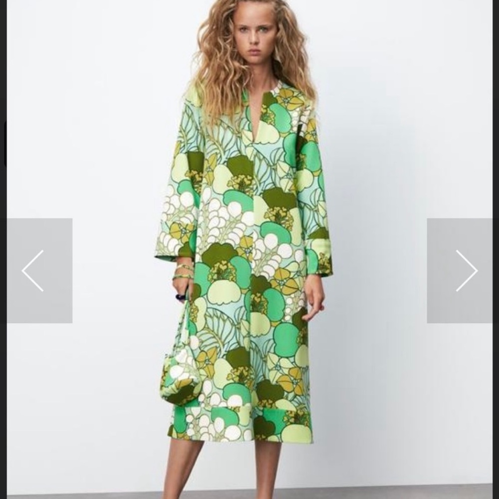 Zara Green Multi-Print Midi Dress
